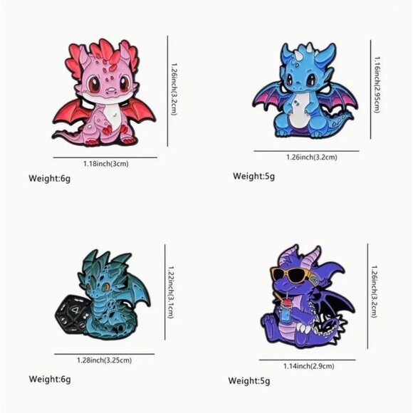 Lapel Pin Metal Enamel Baby Dragons Brooch Set - Picture 2 of 2